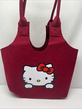 Hello Kitty Burgundy Felt Tote with Red Bow